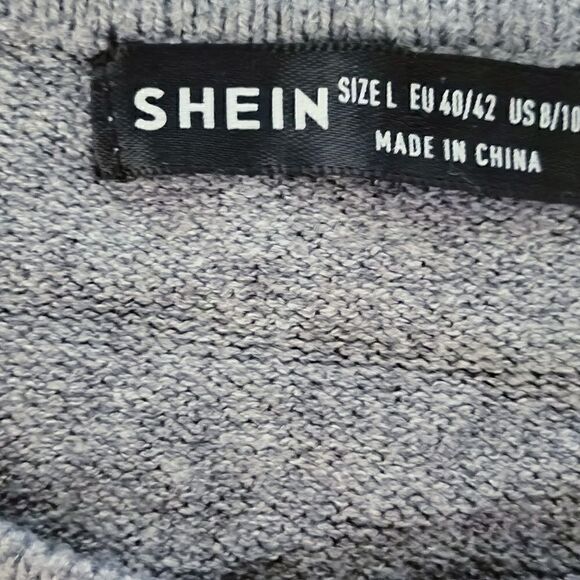 SHEIN Gray CropTop Brushed Knit Sweater Lg Long Sleeve TIE Ruched TIE-SIDE - Picture 5 of 5